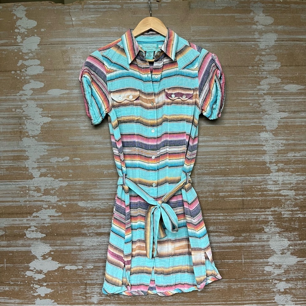 Tasha Polizzi Serape Belted Shirt Dress Western Boho NFR Casual Womens S